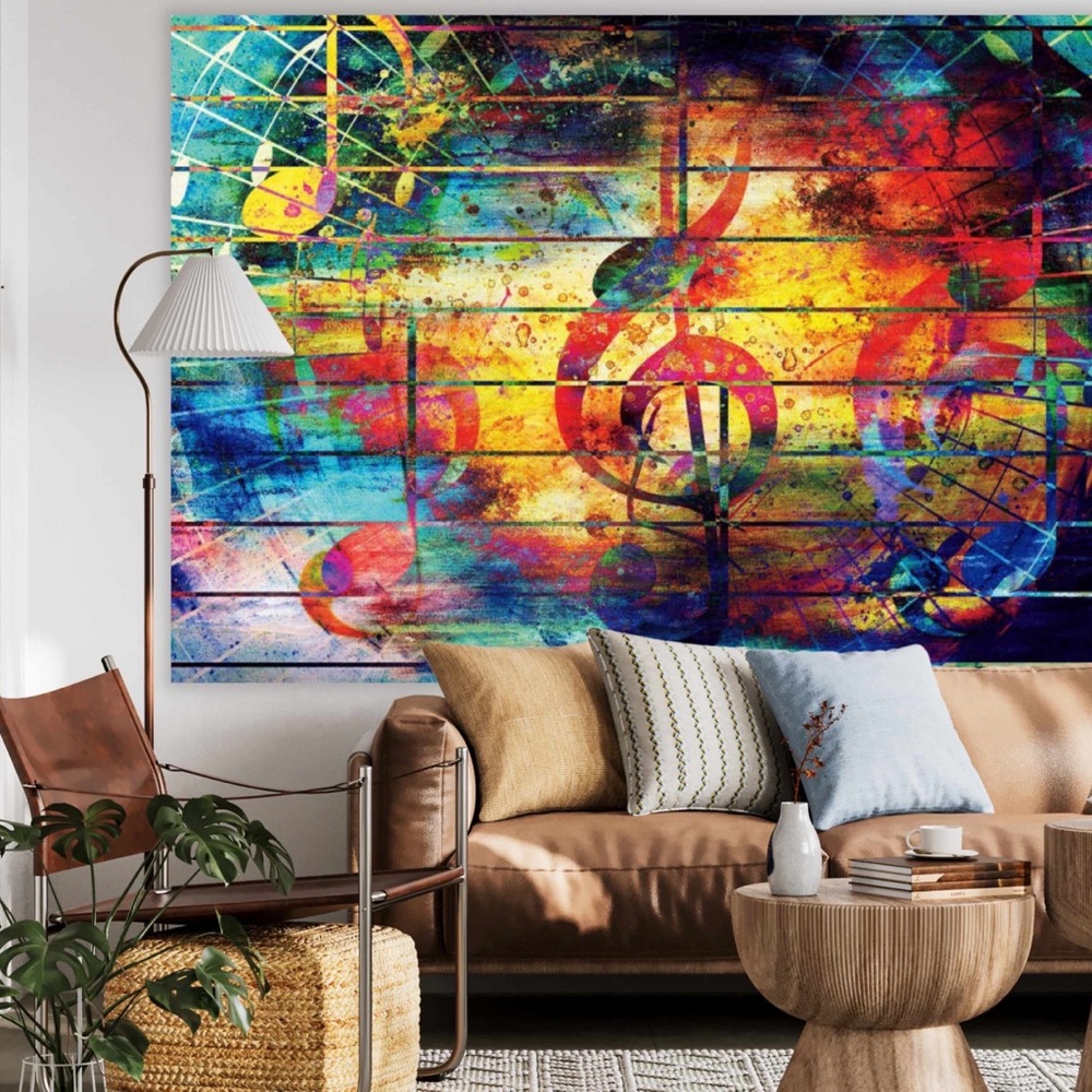 Red and Blue Abstract Art Wall Decor with Musical Theme